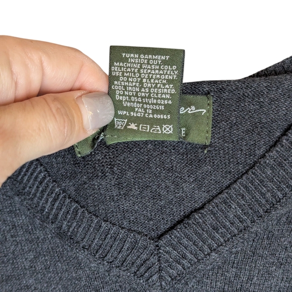 Eddie Bauer Charcoal Gray Cotton Cashmere V-Neck Sweater Medium - Picture 6 of 10